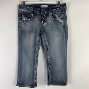 Candie's Jean Shorts Size 5 Skimmer Knee Length Blue Med Wash Low Rise Stretch - Picture 1 of 10