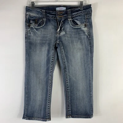 Candie's Jean Shorts Size 5 Skimmer Knee Length Blue Med Wash Low Rise Stretch - Image 1 of 4