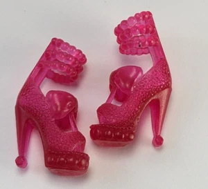 Barbie Doll Shoes Pink Textured Triple Ankle Straps Bow Ball Heels B Logo Peep - Picture 1 of 7