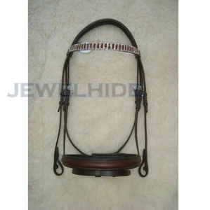 Banda para cejas de cristal ancha brida negra y marrón de cuero de doma tradicional - Imagen 1 de 4