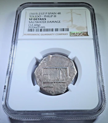 NGC 1615-1621 Naufragio Plata Española 4 Reales Colonial 1600 Pirata Cob Moneda Foto 1 de 2