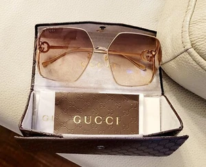 GUCCI 1322 Gold Brown Enamel Stripe Oversized Retro Metal Sunglass GG1322SA 002 - Picture 1 of 7