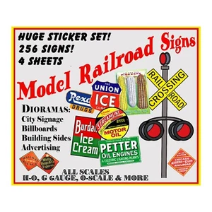 Model Train Signs, Huge Set 4 STICKER SHEETS, 256 Multi-Scale Advertising Signs - Bild 1 von 6