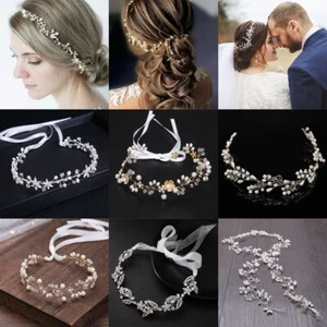 Wedding Hair Accessories Bride Crystal Headband Bridal Hair Vine Pearl Leaf - Picture 1 of 28
