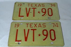 Pair Vintage 1974 Texas License Plates TX 74 - Picture 1 of 4