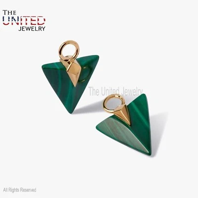 Ciondolo pendente fatto a mano a forma di triangolo in malachite in argento s... - Immagine 1 di 2