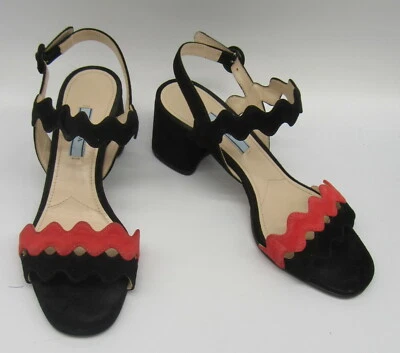 PRADA black and coral double strap wave sandals sz 37 - Image 1 of 4
