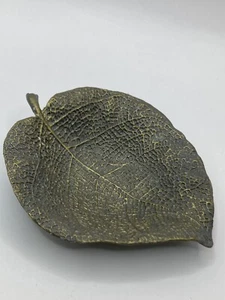 Domain Brass Metal Dish Leaf Decorative Trinket Bowl Heavy Elegant - Picture 1 of 6