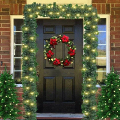 JUNHAO-SHOP 18FT Christmas Garland with Lights Door Wreath Xmas Fireplace Stairs DIY Decor