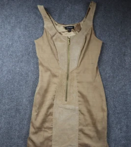 Bebe Dress Womens Extra Small Gold Mini Blouse Scoop Neck Sleeveless 3/4 Zipper - Picture 1 of 11