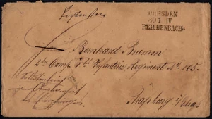 1875, Bahnpost, L3 "DRESDEN - REICHENBACH" auf unfrankiertem "Soldatenbrief" - Bild 1 von 2