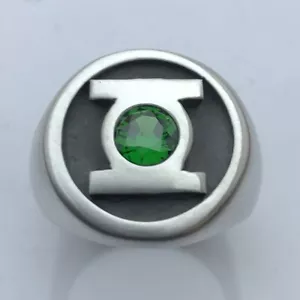 MJG STERLING SILVER GREEN LANTERN RING. ROUND TOP. 6mm CZ. SZ 10. COMIC CON - Picture 1 of 3