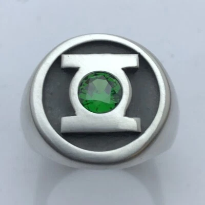 ANILLO LINTERNA VERDE PLATA ESTERLINA MJG. CAPA REDONDA. 6mm CZ. Talla 10. COMIC CON Foto 1 de 3