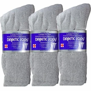 3 Pairs New Gray Men Loose Fit Top Circulatory Diabetic Crew Socks Cotton 10-13 - Picture 1 of 4