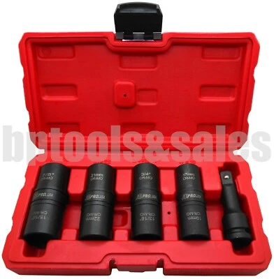 5PC 1/2" DR. THIN WALL FLIP IMPACT SOCKET SET FOR AUTO RIMS TIRES LUG NUTS - Image 1 of 2