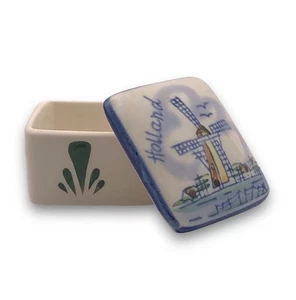 Vintage blau Delft Holland Porzellan handbemalt Miniatur Schmuck Ring Box von TS - Bild 1 von 10