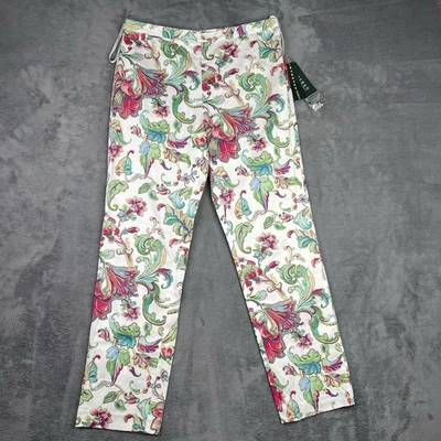 Pantalones Ralph Lauren Mujer 6 30x29 Estampado Floral Blanco Playa Informal Preppy Paisley Foto 1 de 4