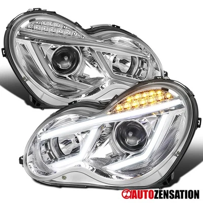 Fits 2001-2007 Mercedes Benz W203 C-Class LED Strip Signal Projector Headlights - Image 1 of 4