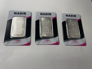 Lote de 3 barras de plata fina Nadir Metal Rafineri 1 OZ .999 serie consecutiva #’s - Imagen 1 de 8