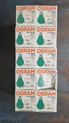 10x 25W OSRAM GREEN Incandescent Coloured GLS BC B22 Bayonet Light Bulbs - Image 1 of 3