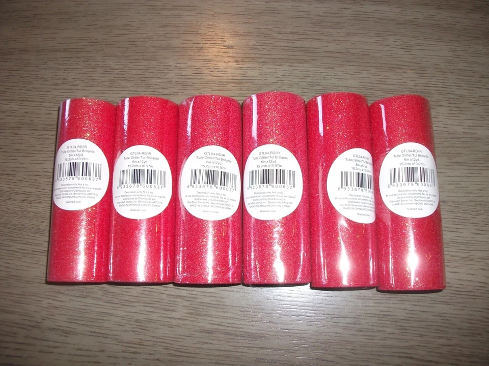 Lote de 6 rollos de tul rojo brillante... cada rollo es de 6" x 12 yardas - NUEVO Foto 1 de 1