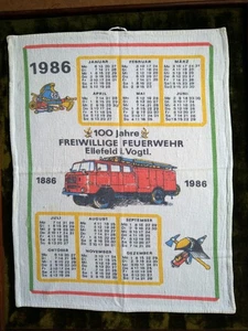 Kalender IFA W50 1986 Wandbehang Tuch Freiw. Feuerwehr Ellefeld Vogtland DDR alt - Bild 1 von 3