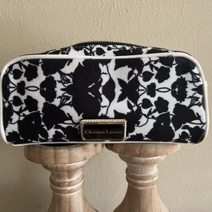 Christian LaCroix Kulturbeutel Kosmetiktasche schwarz marine Blumen Doppelreißverschlüsse unbenutzt - Bild 1 von 11