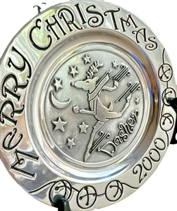 Wilton Armetale 2000 Merry Christmas "Dasher" Rentier Teller Zinnoptik Vintage - Bild 1 von 12