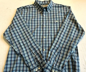 Camicia uomo Duluth Trading relaxed fit a quadri con bottoni CoolMax misto cotone L - Foto 1 di 6