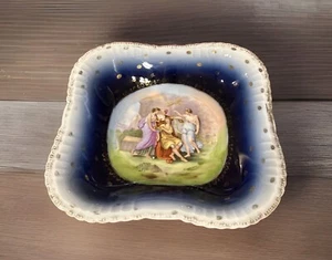 Antique Victoria Carlsbad Austria Vintage Dish Bowl Blue Gold Portrait 9 1/2 - Picture 1 of 8