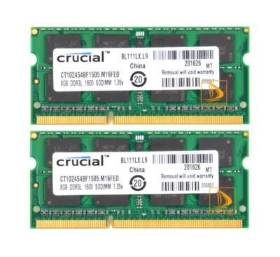 16GB Crucial kit(2X 8GB) PC3L-12800 DDR3L-1600MHz SDRAM Sodimm Laptop Memory RAM - Image 1 of 4