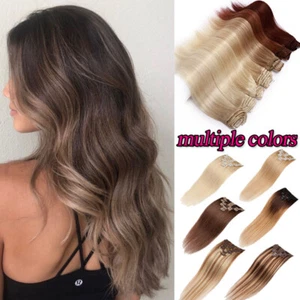 Dick Clip In Extensions Echthaar Remy Haar Haarverlängerung 8 Tressen 18 Clips - Bild 1 von 45