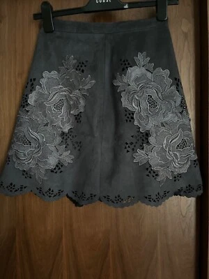 Coast faux suede embroidered grey skirt UK 6 - Image 1 of 4