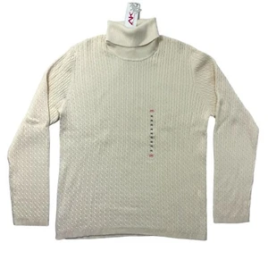 Woman's Anne Klein Sport Cable-Knit Cream Luxury Ribbed Turtleneck Pullover 2XL - Picture 1 of 8