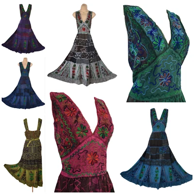 Plus Size Patchwork Dress Maxi Boho Hippy Festival Hand Embroidered 18 20 22 - Image 1 of 4