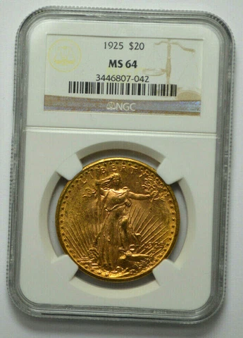 1925 $20 NGC MS64 LIBERTY GOLD SAINT-GAUDENS DOUBLE EAGLE GRADED COIN BULLION ! Cover