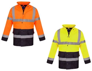 Chaqueta de seguridad Hi Vis Viz Parka abrigo polar de seguridad ropa de trabajo impermeable 2 tonos - Imagen 1 de 7