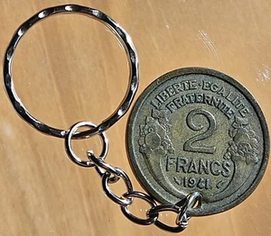 1941 WWII France 2 Francs Coin Keychain * FREE S&H! - Picture 1 of 4