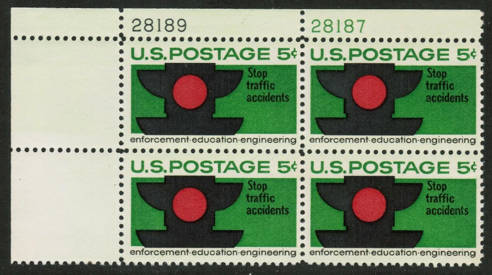 US USA Sc# 1272 MNH FVF PLATE # BLOCK Traffic Signal Road Safety Stop Light - Image 1 of 1