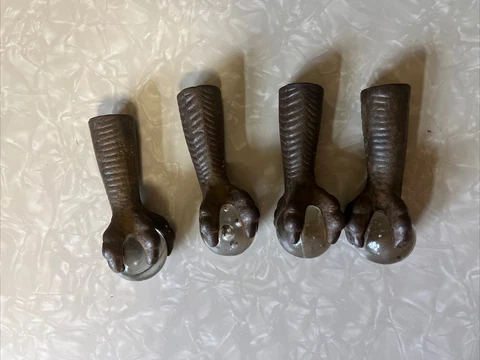 Set Of 4 Antique Cast Iron Eagle Claw Glass Ball Piano Stool Feet 3.5 Inches Cover