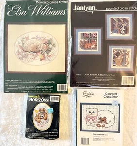 LOT OF 4 Vintage Cross Stitch Kits CAT THEMED Janlynn Golden Bee Elsa Williams - Picture 1 of 17