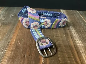 New Jenny Krauss blue Floral Embroidered Wool Belt Handmade Peru Boho sz L - Picture 1 of 6