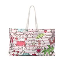 Pink & White Striped Vacation Summer Vibe Large Weekender Tote Bag Rope Handles