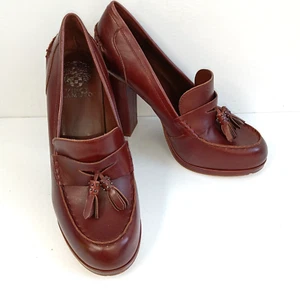 Vince Camuto Cefinlyn Loafer High Heeled Block Brown Leather Women's Size 8.5 - Picture 1 of 12