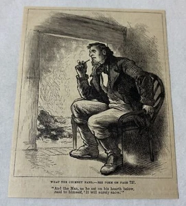 1881 Zeitschriftenstich ~ MANN RAUCHT SEINE PFEIFE AM KAMIN - Bild 1 von 1