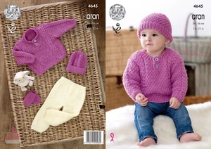 King Cole Baby Aran Knitting Pattern - 4645 Sweater, Trousers, Hat & Mittens - Picture 1 of 2