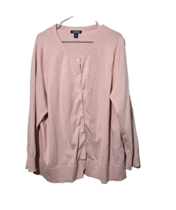 Lands End Cardigan 3X 24/26W Pink Basics Stretch Button Up Comfort Breathable - Picture 1 of 13