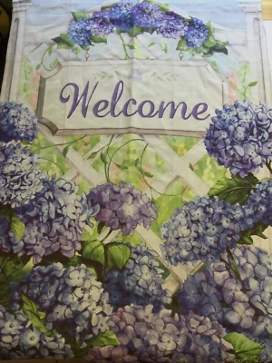 Carson Janet Stever Lg Jardín Bandera Azul Hortensias Enrejado 2 Caras 39.5 x 27.5" Foto 1 de 4