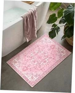 Vintage Bathroom Rugs Non Slip Washable Boho Tribal Bath Rugs for 18"x26" Pink - Picture 1 of 8