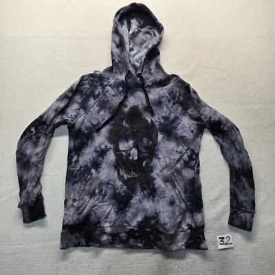 Hot Topic Brillo Calavera Tie Dye Sudadera con Capucha Negro Gris Bolsillo Capucha Sudadera Mediana Foto 1 de 4